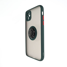 Hard PC Rear / Soft TPU Colorful Border Case with I-ring Holder - GREEN for iPhone 11 (Only Ground Shipping)