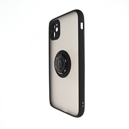 Hard PC Rear / Soft TPU Colorful Border Case with I-ring Holder - BLACK for iPhone 11 (Only Ground Shipping)