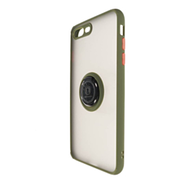 Hard PC Rear / Soft TPU Colorful Border Case with I-ring Holder - DARK GREEN for iPhone 8P / 7P (Only Ground Shipping)