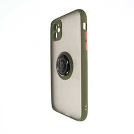 Hard PC Rear / Soft TPU Colorful Border Case with I-ring Holder - DARK GREEN for iPhone 11 (Only Ground Shipping)
