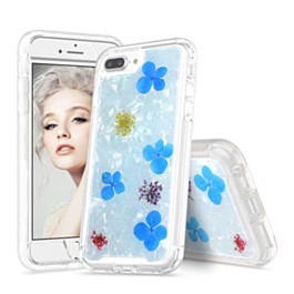 New Desing Real Dried Flower Shiny Case - LIGHT BLUE for iPhone 8P / 7P / 6SP / 6P (Only Ground Shipping)