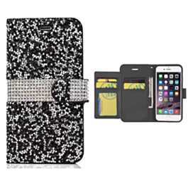 Diamond Crystal Wallet Case - BLACK for iPhone 8P / 7P (Only Ground Shipping)