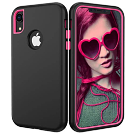 Three Layer Heavy Duty Shockproof AntiScratch Protective Case - BLACK & HOT PINK for iPhone XR (Only Ground Shipping)