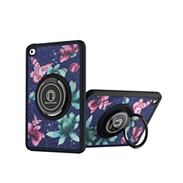 Hard PC Rear / Soft TPU Colorful Border Case with I-ring Holder - FLOWER BLACK for iPad 10.2" (7th / 8th / 9th) / Air 3 / Pro 10.5 (Only Ground Shipping)