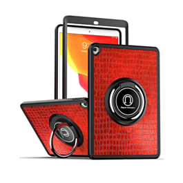 Hard PC Rear / Soft TPU Colorful Border Case with I-ring Holder - LEATHER RED for iPad 10.2" (7th / 8th / 9th) / Air 3 / Pro 10.5 (Only Ground Shipping)