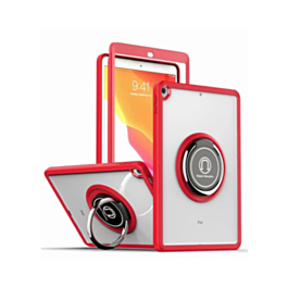 Hard PC Rear / Soft TPU Colorful Border Case with I-ring Holder - RED for iPad Mini 4 / Mini 5 (Only Ground Shipping)
