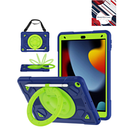 Shockproof Heavy Duty Stand Case with Pen Slot - NAVY BLUE & GREEN for iPad 10.2" (7th / 8th / 9th) / Air 3 / Pro 10.5 (Only Ground Shipping)