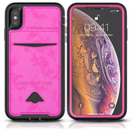Leather Card Slots Wallet 2in Hybrid Case - HOT PINK for iPhone 8P / 7P / 6SP / 6P (Only Ground Shipping)