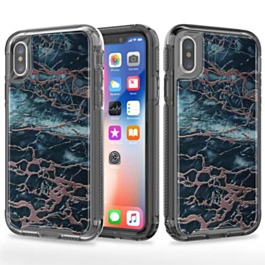 Marble Design BLACK Bumper Shockproof Case - DARK BLUE for iPhone XR (Only Ground Shipping)