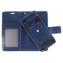 YUW-Medium (5.0"-5.2") Universal Wallet Case with 360 Degree Rotating Swivel Stand - NAVY BL (Only Ground Shipping)