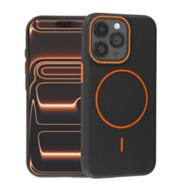 Magnetic Leather Soft Cases - BLACK & ORANGE for iPhone 12 / 12 Pro (Only Ground Shipping)