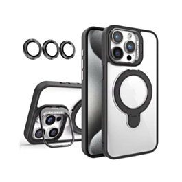 Magnetic Clear Case with 2 Kickstand & Camera Lens - BLACK for iPhone 12 / 12 Pro (Only Ground Shipping)
