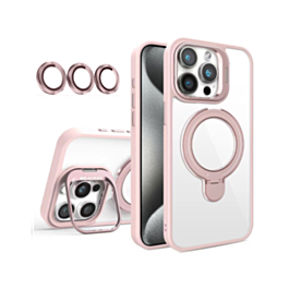 Magnetic Clear Case with 2 Kickstand & Camera Lens - PINK for iPhone 12 / 12 Pro (Only Ground Shipping)