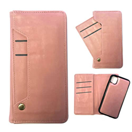 Genuine Leather Magnetic Wallet Case with Credit Card Slot - PINK for iPhone 11 Pro Max (Only Ground Shipping)
