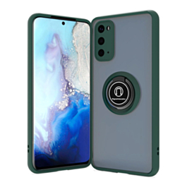 Galaxy S20 Hard PC Rear / Soft TPU Colorful Border Case with I-ring Holder - DARK GREEN (Only Ground Shipping)