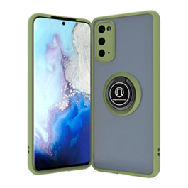 Galaxy S20 Hard PC Rear / Soft TPU Colorful Border Case with I-ring Holder -NAVY GREEN (Only Ground Shipping)