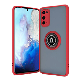 Galaxy S20 Hard PC Rear / Soft TPU Colorful Border Case with I-ring Holder - RED (Only Ground Shipping)