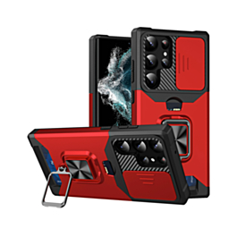 Galaxy S23 Slide Camera Hard Case with Magnetic Ring - RED (Only Ground Shipping)