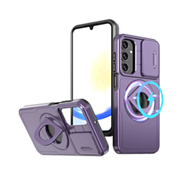 Ring Stand Case & Camera Lens Sliding Cover - PURPLE for Galaxy S23 (Only Ground Shipping)