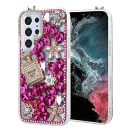 Galaxy S23 Crystal Flower Perfume Silicone Hard Case - HOT PINK (Only Ground Shipping)