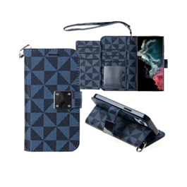 Galaxy S23 FE Triangle Geometric Design Wallet Case - BLUE (Only Ground Shipping)