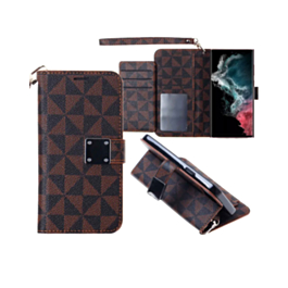 Galaxy S23 FE Triangle Geometric Design Wallet Case - BROWN (Only Ground Shipping)