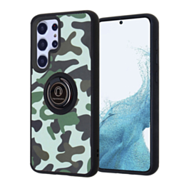 Galaxy S23 Plus Pattern Design Hard PC Rear/Soft TPU Colorful Border Case with I - ring Holder - CAMO (Only Ground Shipping)
