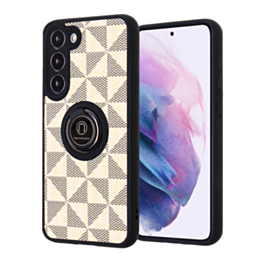 Galaxy S23 Plus Pattern Design Hard PC Rear/Soft TPU Colorful Border Case with I - ring Holder - WHITE (Only Ground Shipping)