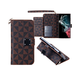 Galaxy S23 Plus Triangle Geometric Design Wallet Case - BROWN (Only Ground Shipping)
