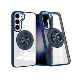 Galaxy S23 Plus Transparent Wireless Charging Case w / Ring Holder - DARK BLUE (Only Ground Shipping)