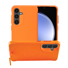 Wireless Charger Silicone Case with Metal Kickstand for Galaxy S25 Plus / S24 Plus - ORANGE (Only Ground Shipping)