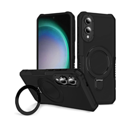 Hard PC Shockproof Case w /Ring Holder - BLACK for Galaxy S25E (Only Ground Shipping)