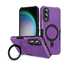 Hard PC Shockproof Case w /Ring Holder - PURPLE for Galaxy S25E (Only Ground Shipping)