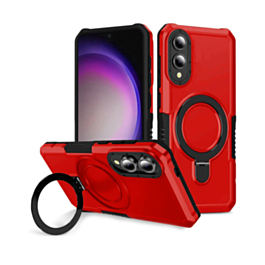 Hard PC Shockproof Case w /Ring Holder - RED for Galaxy S25E (Only Ground Shipping)