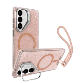 Glitter MagSafe Phone Case with Wrist Strap - PINK for Galaxy S26 (Only Ground Shipping)