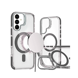 Thin Magnetic Clear Case with Camera Stand Kickstand - BLACK for Galaxy S26 (Only Ground Shipping)