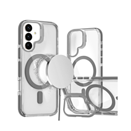 Thin Magnetic Clear Case with Camera Stand Kickstand - GRAY for Galaxy S26 (Only Ground Shipping)