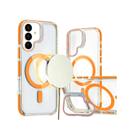 Thin Magnetic Clear Case with Camera Stand Kickstand - ORANGE for Galaxy S26 (Only Ground Shipping)