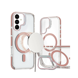 Thin Magnetic Clear Case with Camera Stand Kickstand - PINK for Galaxy S26 (Only Ground Shipping)