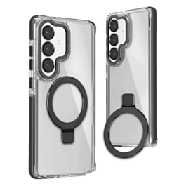 Galaxy S26 Thin Magnetic Clear Case with Camera Stand Kickstand - BLACK (Only Ground Shipping)