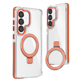 Galaxy S26 Thin Magnetic Clear Case with Camera Stand Kickstand - ORANGE (Only Ground Shipping)