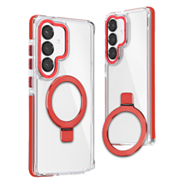 Galaxy S26 Thin Magnetic Clear Case with Camera Stand Kickstand - RED (Only Ground Shipping)