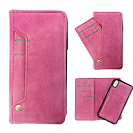 Genuine Leather Magnetic Wallet Case with Credit Card Slot - HOT PINK for iPhone XR (Only Ground Shipping)
