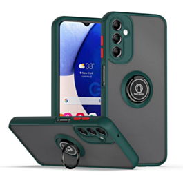 Galaxy A14 4G/5G Hard PC Rear / Soft TPU Colorful Border Case with I-ring Holder - DARK GREEN (Only Ground Shipping)