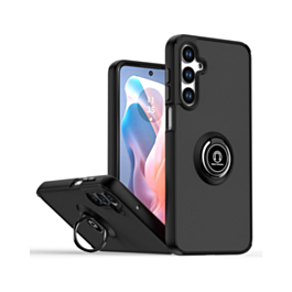 Hard PC Rear / Soft TPU Colorful Border Case with I-ring Holder - BLACK for Galaxy A36 (Only Ground Shipping)