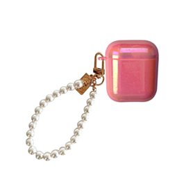 AirPods 1/2 Hard PC Case with Pearl Hand Strap - PINK (Only Ground Shipping)