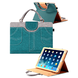 Smart Work Bag Style Case - DARK GREEN JEAN for iPad 5 (2017) / iPad 6 (2018) / Air 1 / Air 2 / Pro 9.7 (Only Ground Shipping)