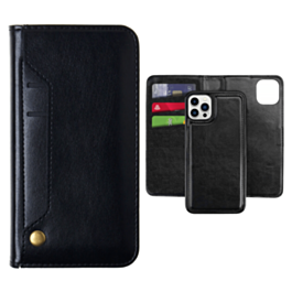 Genuine Leather Magnetic Wallet Case with Credit Card Slot - BLACK for iPhone 13 Pro (Only Ground Shipping)