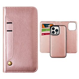 Genuine Leather Magnetic Wallet Case with Credit Card Slot - ROSE GOLD for iPhone 13 Pro (Only Ground Shipping)