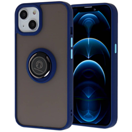 Hard PC Rear / Soft TPU Colorful Border Case with I-ring Holder - NAVY BLUE for iPhone 13 Pro (Only Ground Shipping)